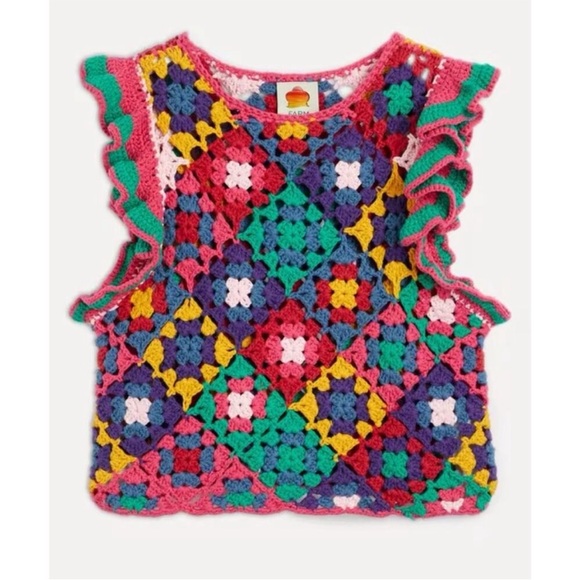 FARM Rio Tops - NWOT FARM Rio Colorful Crochet Top with Ruffle Sleeves